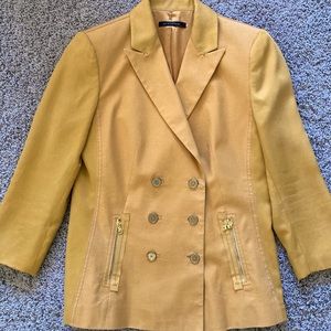 Elie Tahari Mustard Yellow Double Breasted Blazer Mixed Material Size 6